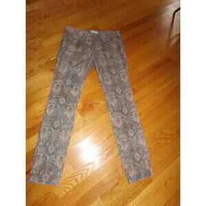 Free People brown tan paisley corduroy jeans 31 silver threads Retro Boho